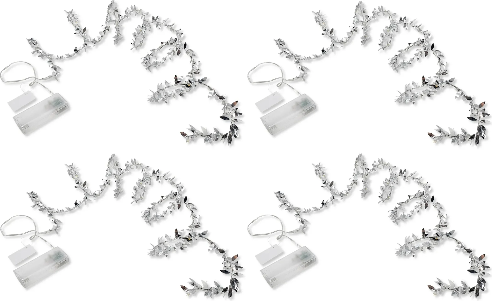 20er LED Lichterkette „Silberne Blätter“ • 200 cm • 4er-Set • Batteriebetrieben mit Timer