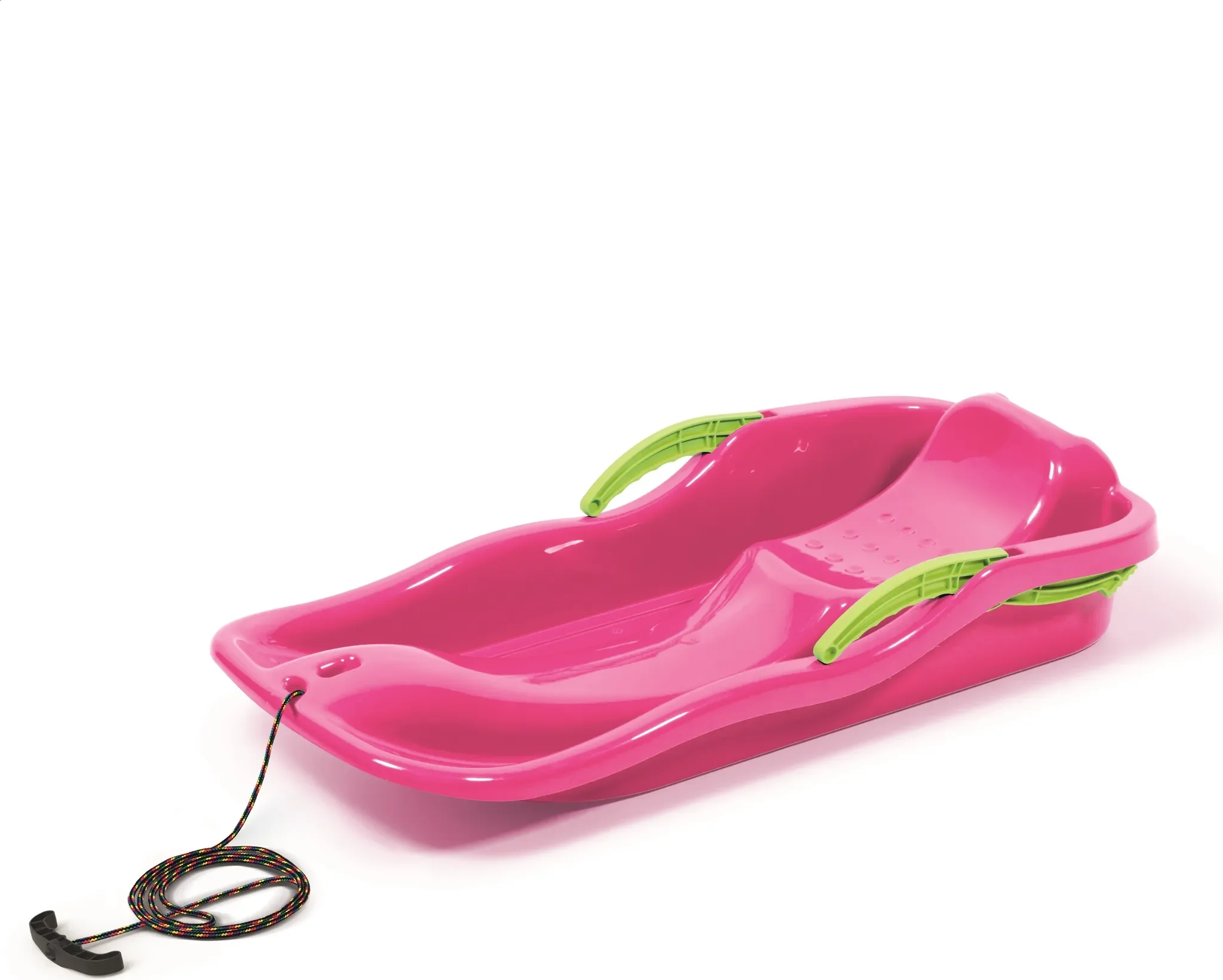 NEUSTANLO Schneebob Race – Pinker Kunststoff-Bob mit Zugseil & Bremshebeln