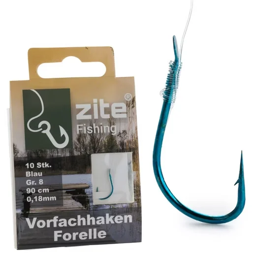 Forellenhaken Größe 8 – 10 vorgebundene Vorfächer mit blauen Einzelhaken
