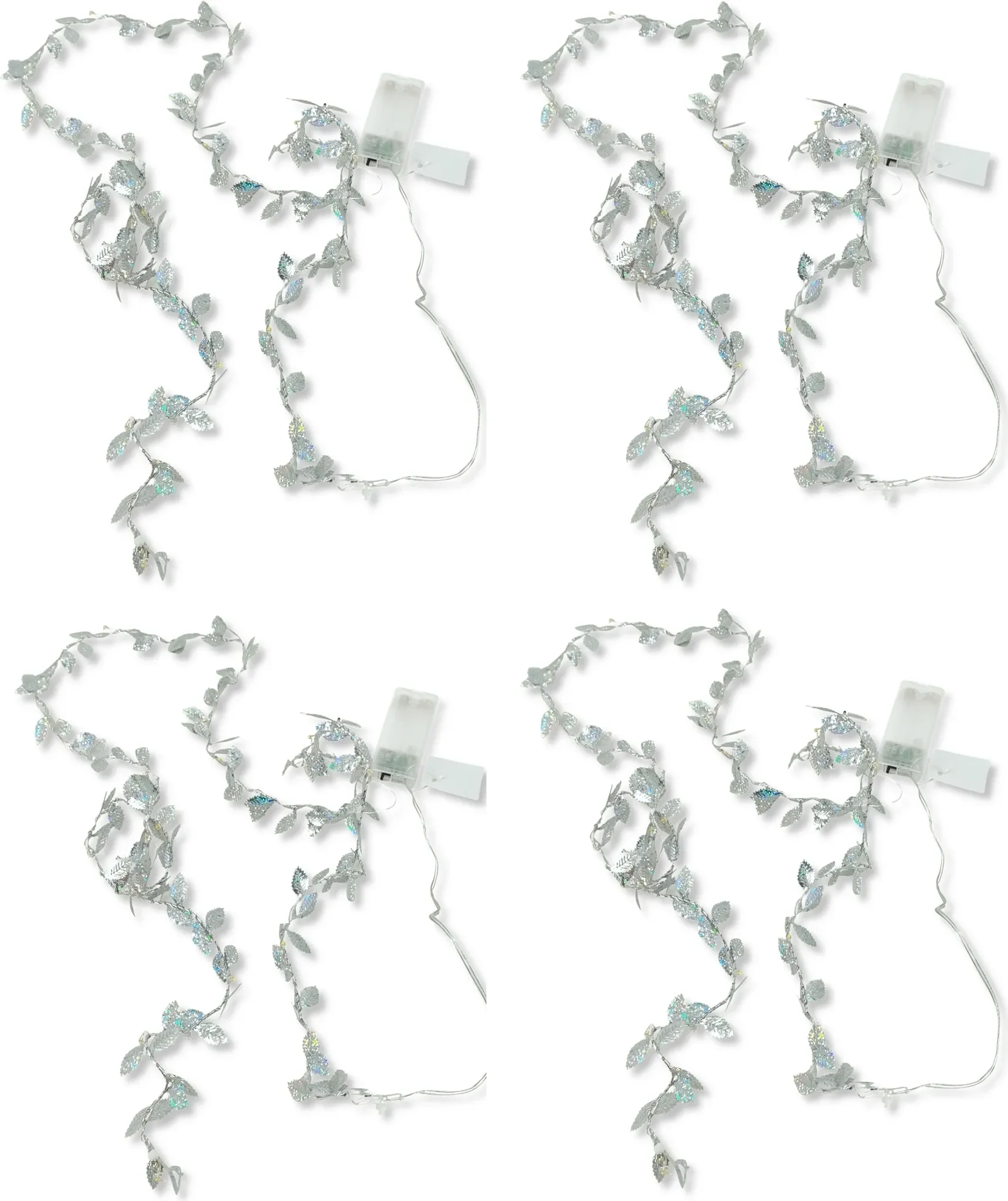 20er LED Lichterkette „Glitzer-Blätter“ • 200 cm • 4er-Set • Batteriebetrieben mit Timer